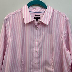Talbots Wrinkle Resistant Pink White Button Up Shirt Stripes Diagonal Size 14